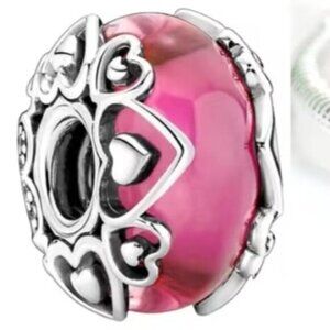 925 Reveal Your Love Pink Murano Glass Charm For Bracelet Necklace